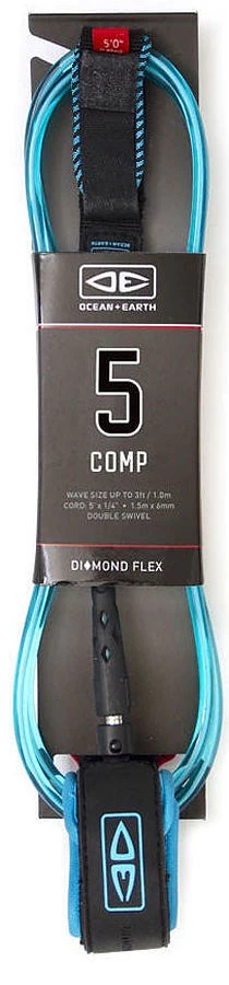Ocean And Earth Diamond Flex Comp Leash BLUE 5 Ft