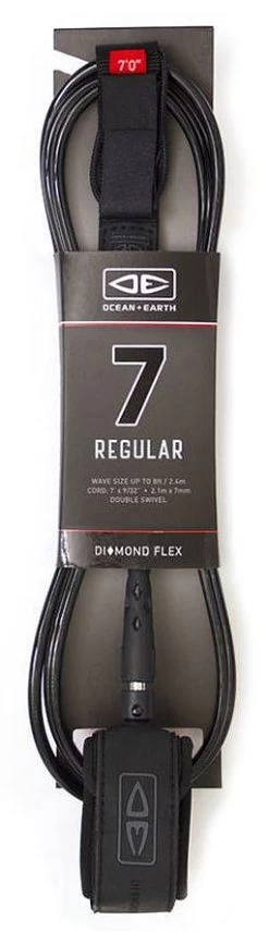 Ocean And Earth Diamond Flex Reg Leash BLACK 7 Ft