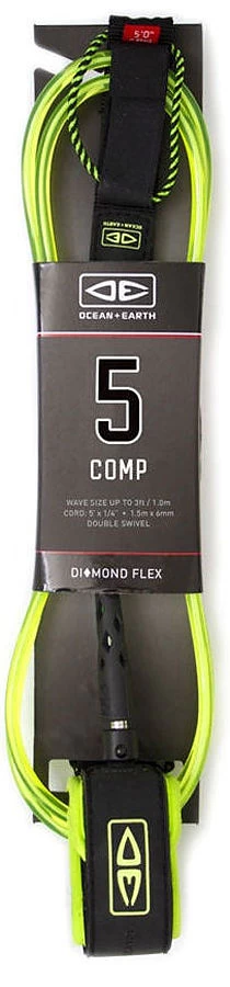 Ocean And Earth Diamond Flex Comp Leash Lime 5 Ft
