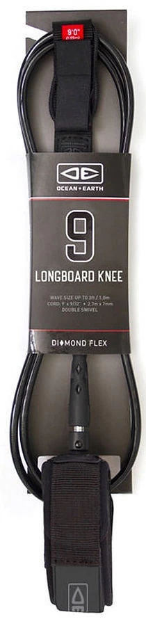 Ocean And Earth Diamond Flex Longboard Knee Leash Black 9 Ft