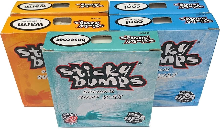 Sticky Bumps 1 Base Coat + 2 Cool + 2 Warm Water Original Surf Wax 5 Pack 3 Sticky Bumps 1 Base Coat + 2 Cool + 2 Warm Water Original Surf Wax 5 Pack